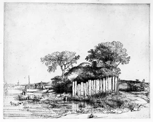 Hütte mit weißem Zaun, 1648
